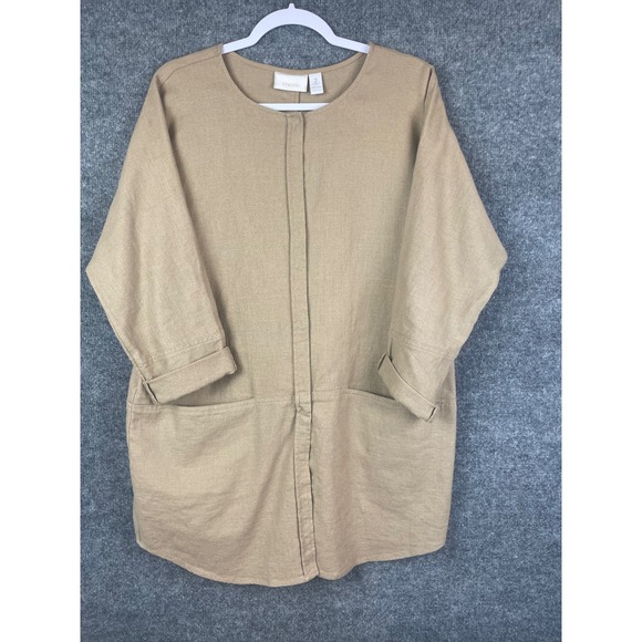 Chico's Tops - Chico's Tunic Top Womens 2 Tan Excellent Linen Cotton Button Front Pockets